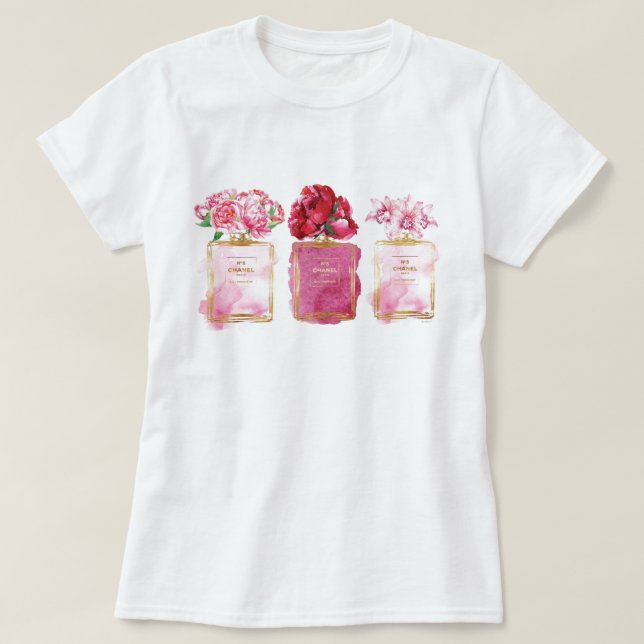 Camiseta Botellas Perfume Flores Aromáticas De Estilo París (Diseño del anverso)