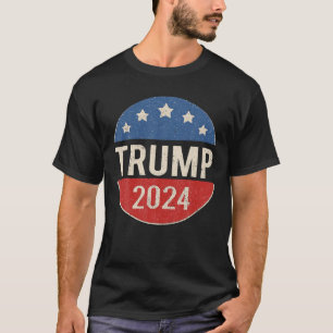 Camiseta botón de campaña retro de Trump 2024 sobre preside