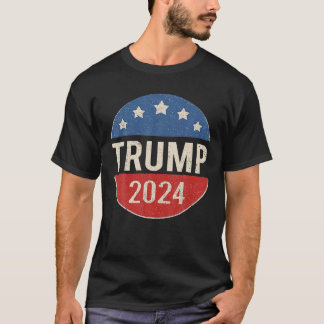 Camiseta botón de campaña retro de Trump 2024 sobre preside