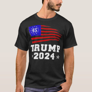 Camiseta botón de campaña retro de Trump 2024 sobre preside