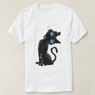 Camiseta botón de gato negro lindo Ojos meme Tee estético