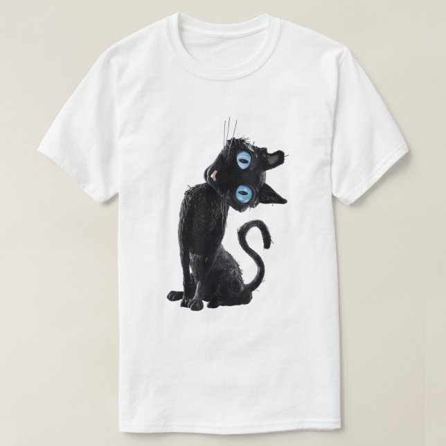 Camiseta botón de gato negro lindo Ojos meme Tee estético (Diseño del anverso)