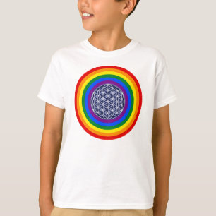 CAMISETA BOTÓN DE LA BANDERA DE LLUVIA + FLORES DE LA VIDA