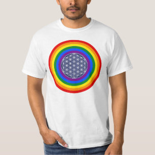 CAMISETA BOTÓN DE LA BANDERA DE LLUVIA + FLORES DE LA VIDA