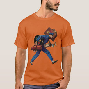 Camiseta Botones vintage de uniforme, maleta y palo de golf