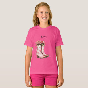 Camiseta Bots florales de Cowgirl Rosa Occidental