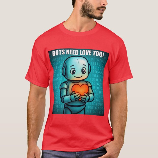 Camiseta Bots Need Love Too - Men's Bright Red (Anverso)