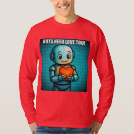 Camiseta Bots Need Love Too - Men's Bright Red Long Sleeve