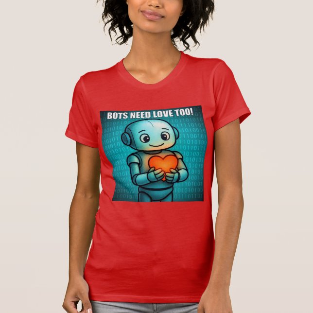 Camiseta Bots Need Love Too - Women's Bright Red (Anverso)