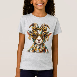 Camiseta Boujee Glam Cabra Leopardo Fashion de Rhinestone