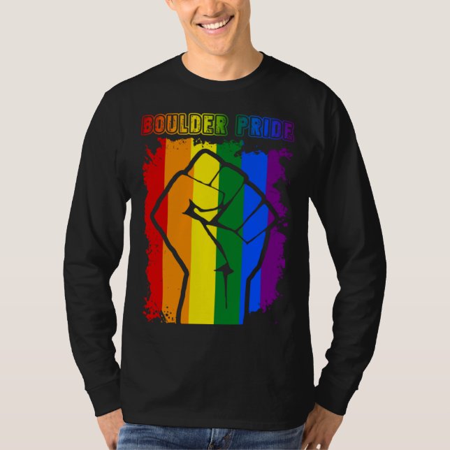 Camiseta Boulder LGBT Pride Month LGBTQ Rainbow Flag Gay Le (Anverso)