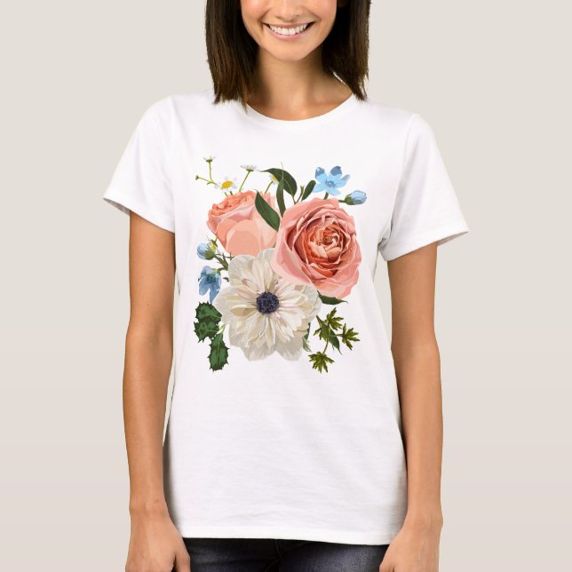 Camiseta Bouquet con flores de jardín. (Anverso)