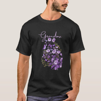 Camiseta Bouquet De Flor Púrpura De Abuela Con Mariposa