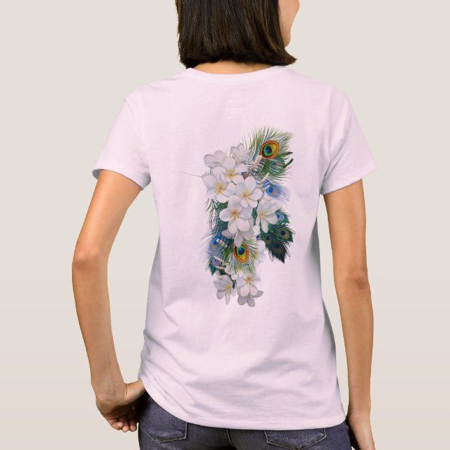 Camiseta Bouquet de flores blancas, plumas de pavo real (Reverso)