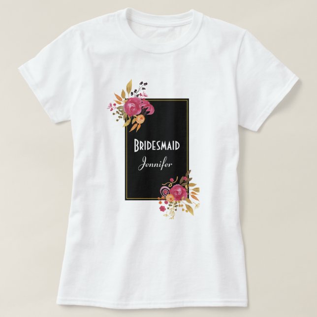 Camiseta Bouquet de flores rosadas en marco negro (Diseño del anverso)