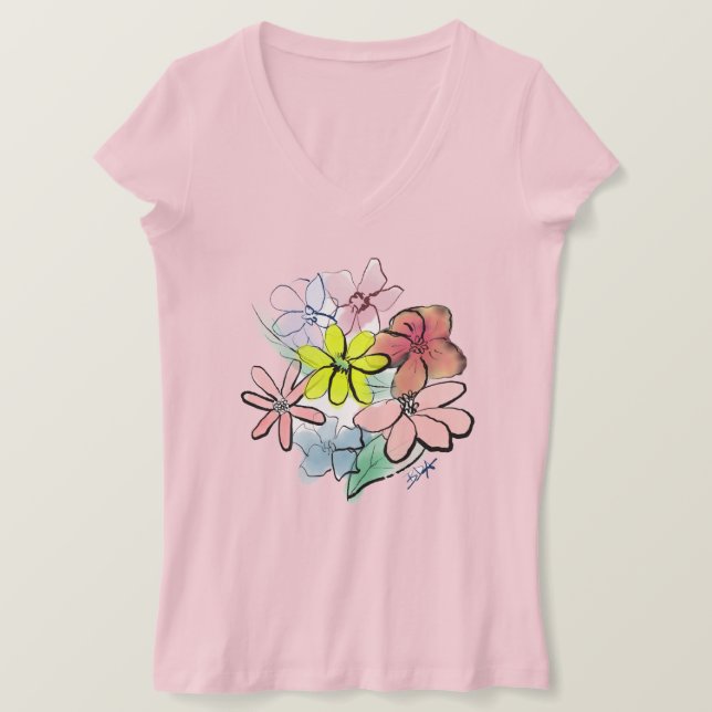 Camiseta Bouquet floral de Bonito y café femenino (Anverso del diseño)