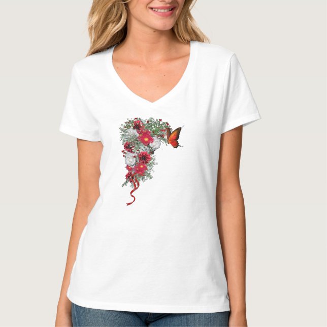 Camiseta Bouquets de Rubor, Borgoña y rosas blancas (Anverso)