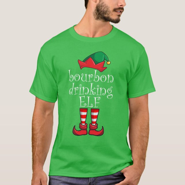 Camiseta Bourbon Drinking Elf Family Christmas Pajama (Anverso)
