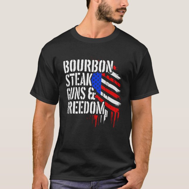 Camiseta Bourbon Steak & Freedom USA Flag Funny Whiskey Lov (Anverso)