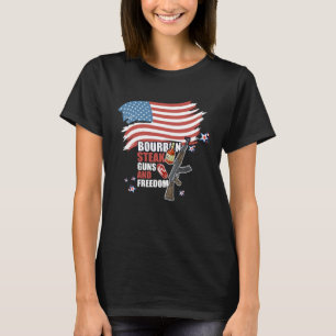 Camiseta Bourbon Steak Guns & Freedom USA Bandera Beber Pat