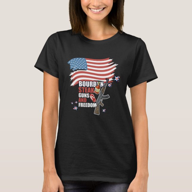 Camiseta Bourbon Steak Guns & Freedom USA Bandera Beber Pat (Anverso)