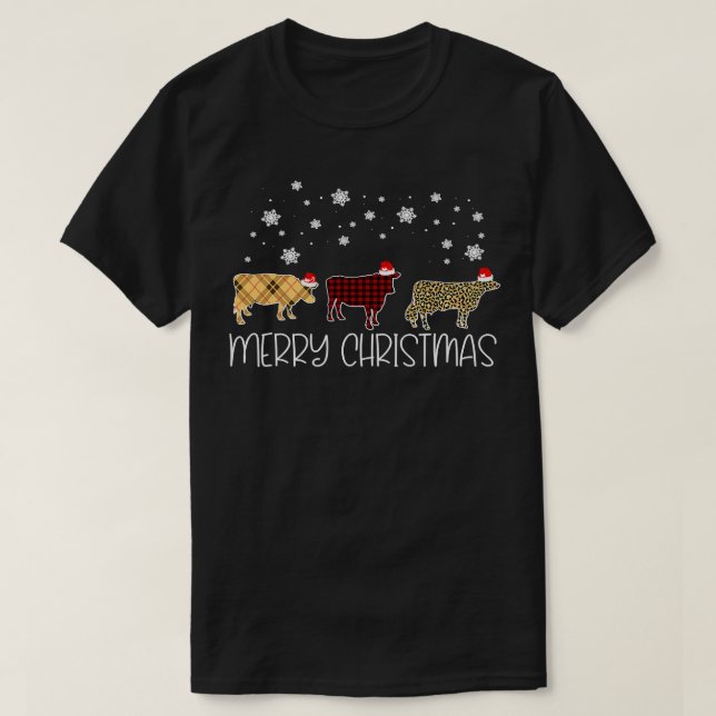 Camiseta Bovino divertido de vaca Feliz Navidad Corta Placa (Diseño del anverso)