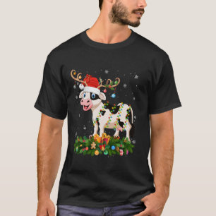 Camiseta Bovino Vaca Vaca Vaca Xmas Luciendo reno Santa Hat