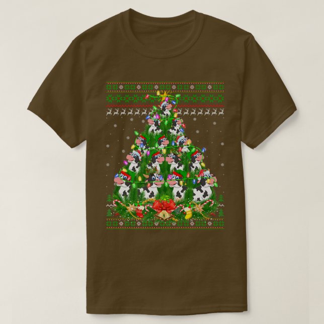 Camiseta Bovino Xmas Árbol de alumbrado Santa Bovino Ugly C (Diseño del anverso)