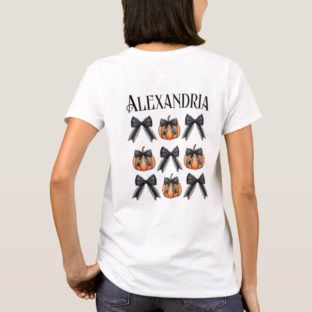 Camiseta Bow de calabaza de Halloween personalizado (Reverso)