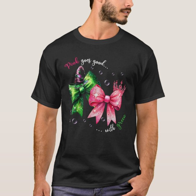 Camiseta Bow de coqueta verde y rosa bruja suave (Anverso)
