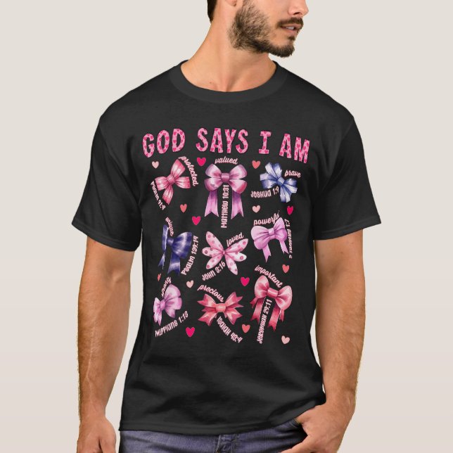 Camiseta Bow God Say I Am Christian Girl Teen Women Bible V (Anverso)