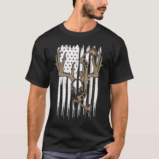 Camiseta Bow Hunting Deer American Flag Archery Hunter Men  (Anverso)