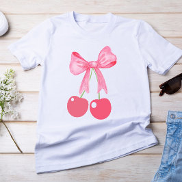 Camiseta Bow rosa y cerezas, estilo coqueta