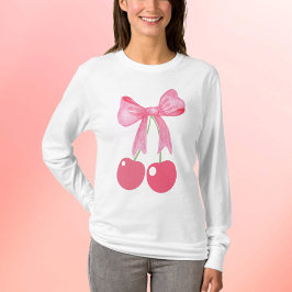 Camiseta Bow rosa y cerezas, estilo coqueta