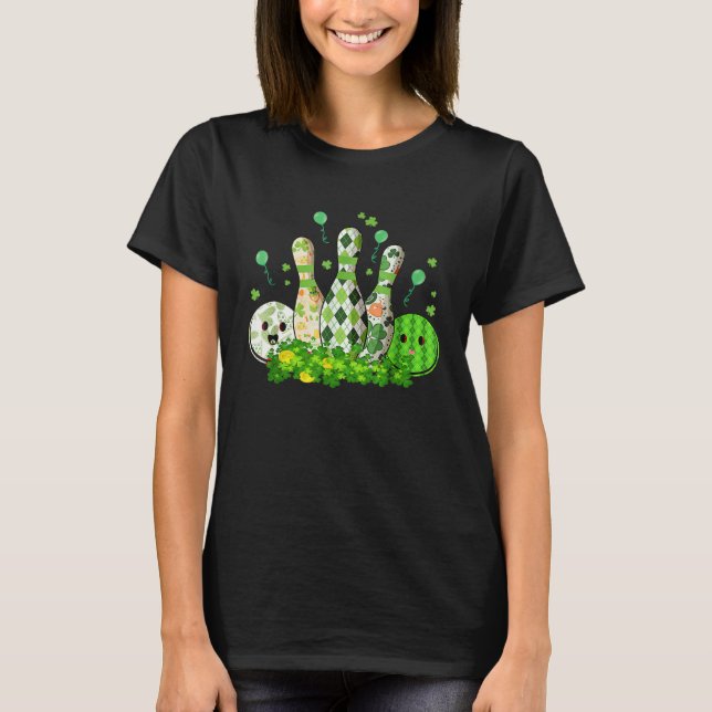 Camiseta Bowling Ball Shamrock Leprechaun St Patricks Day B (Anverso)