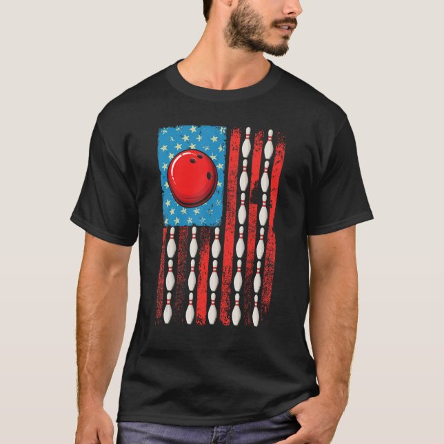 Camiseta Bowling Ball USA American Flag Bowler 4th of July  (Anverso)