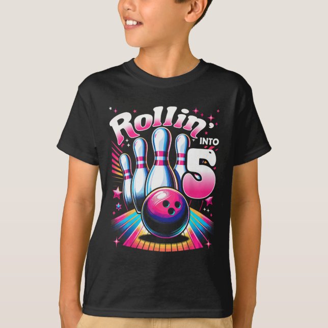 Camiseta Bowling Birthday Rollin Into 5 Party 5th Birthday  (Anverso)