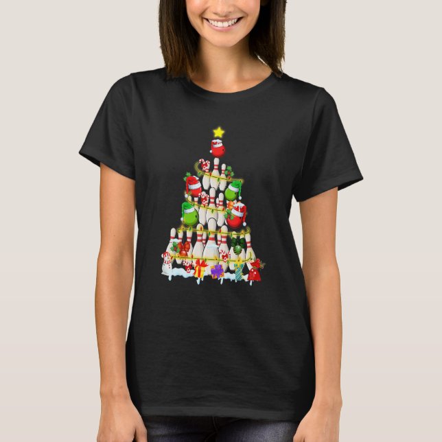 Camiseta Bowling Christmas Tree  Bowling Player Xmas Light  (Anverso)