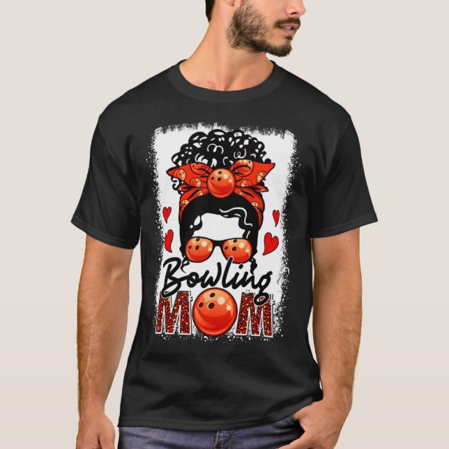 Camiseta Bowling Mom Leopard Messy Bun Game Day Madre de Da (Anverso)