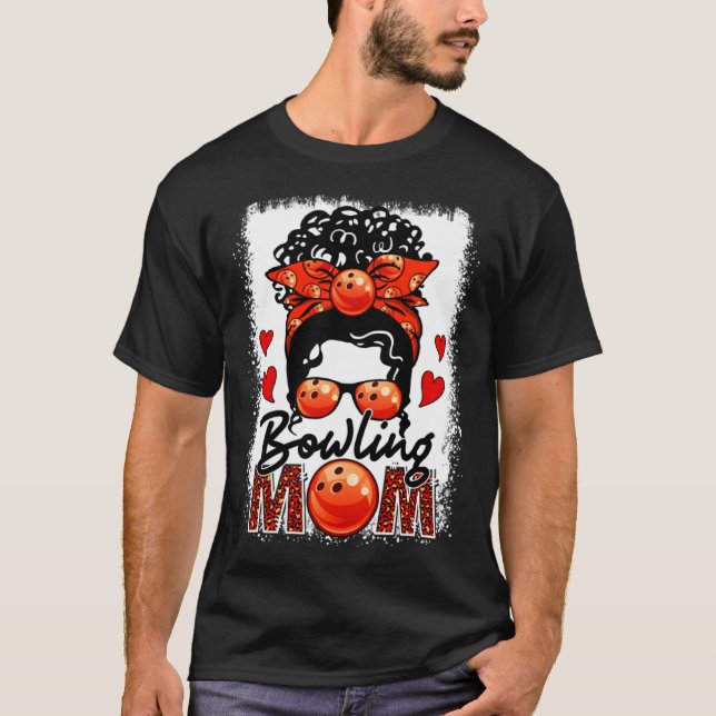 Camiseta Bowling Mom Leopard Messy Bun Game Day Mother s Da (Anverso)