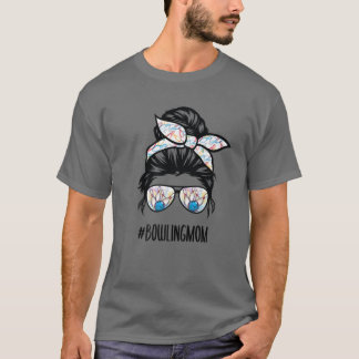 Camiseta Bowling Mom Life Messy Bun Hair Glasses
