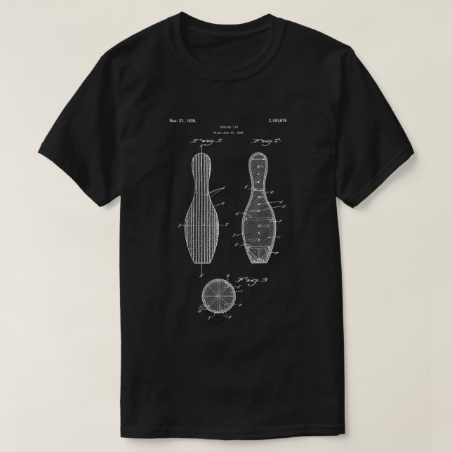 Camiseta Bowling Pin Blueprint Design Bowl Alley Ball (Diseño del anverso)