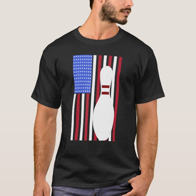 Camiseta Bowling Pin US Flag American Bowling Player Bowler (Anverso)