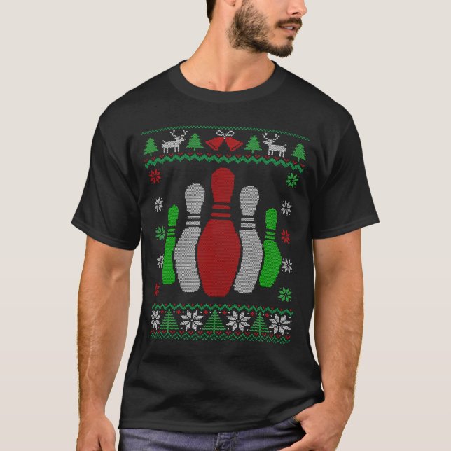 Camiseta Bowling Pins Bowler Bowler Bowling Navidades feos (Anverso)