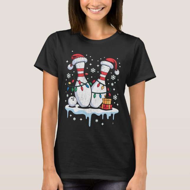 Camiseta Bowling Santa Hat Funny Christmas Long Sleeve  (Anverso)