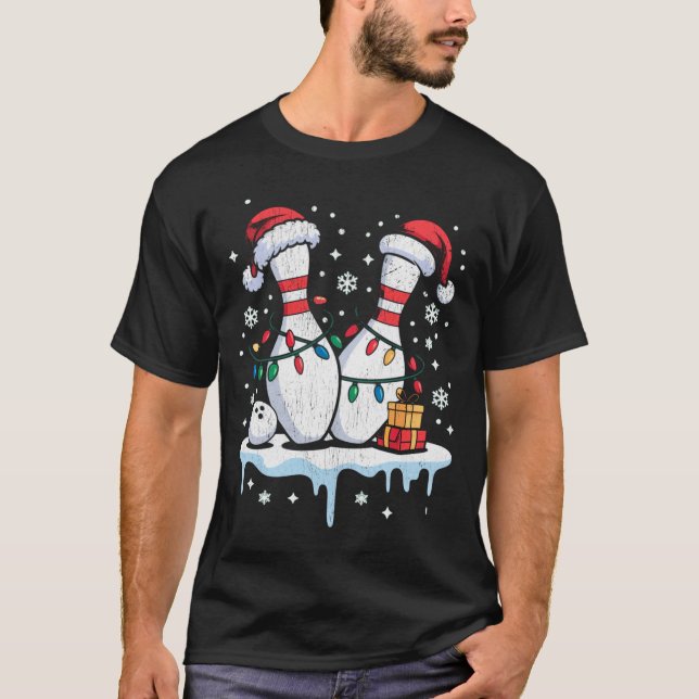 Camiseta Bowling Santa Hat Funny Christmas Long Sleeve  (Anverso)