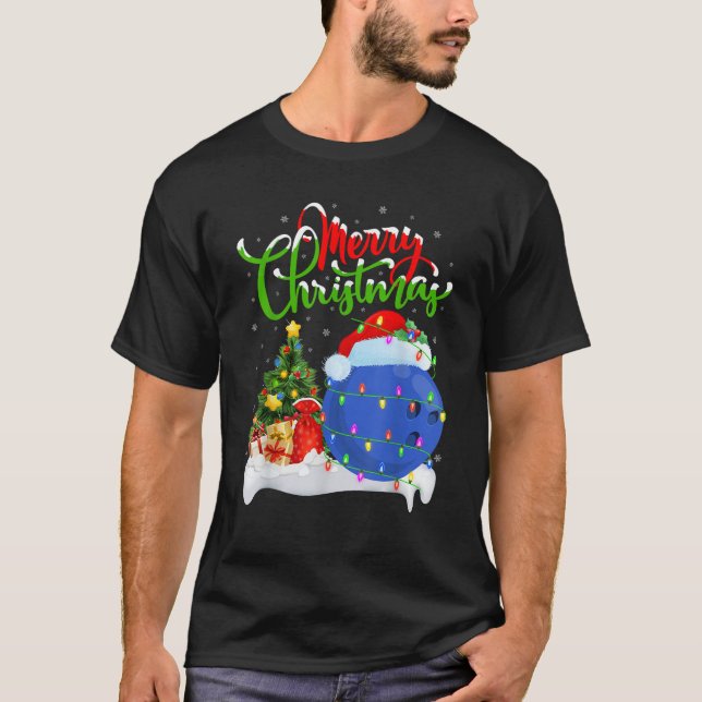 Camiseta Bowling Sports Lover Xmas Decoración Santa Bowling (Anverso)