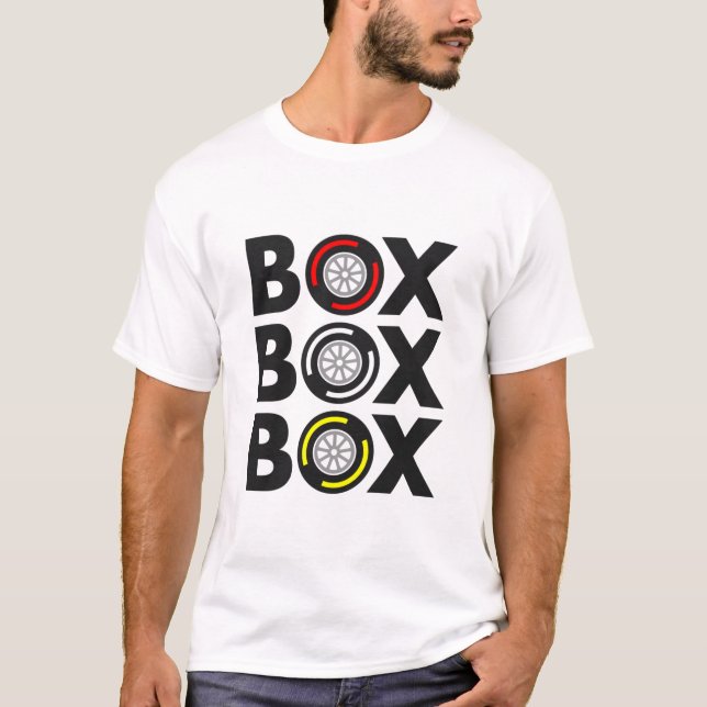 Camiseta "Box Box Box" F1 Diseño de compuestos de neumático (Anverso)