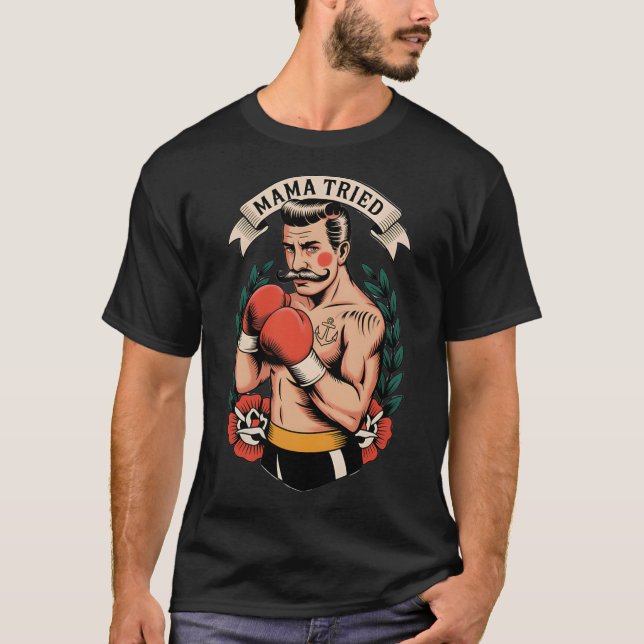 Camiseta Boxeador Boxeo Americano Tradicional Tattoo Art Fl (Anverso)