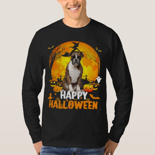 Camiseta Boxeador perro feliz día de Halloween con calabaza (Anverso)